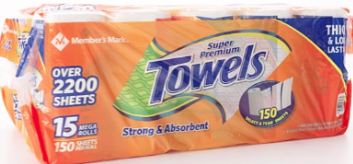 Members Mark Select Tear 2 Ply Paper Towel 15 rolls 150 sheets/roll